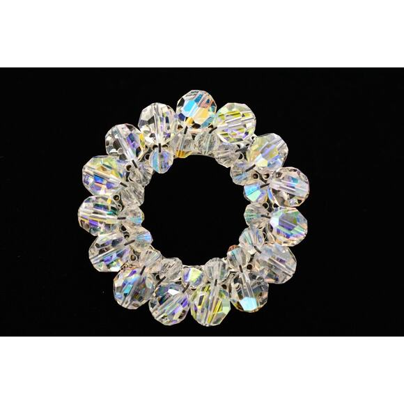 Vintage Crystal Pin Brooch Aurora Borealis AB Cluster Round Wreath 1980s Bin5B - Picture 1 of 12